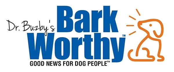 Dr. Buzby's Bark Worthy Logo and tag good news for dog people