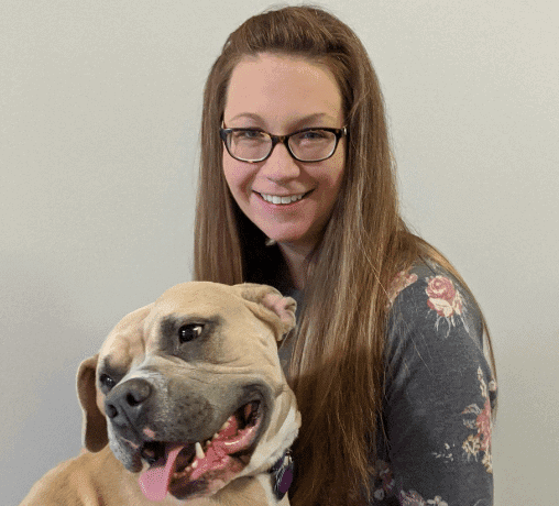 Veterinarian and chief editor of the Buzby veterinary blog, Dr. Andrea Gibbs, with her dog 