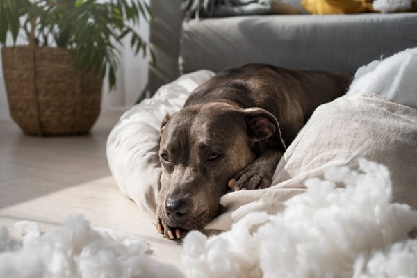 Dog sleeping in his bed