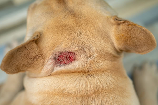 Dog with a hot spot from allergies
