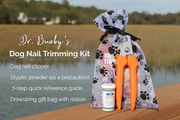 Dog nail trimming kit including dog nail clippers and styptic powder in case you hit the dog's quick