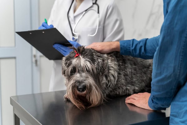 Dog being examined by a veterinarian