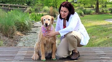 Dr. Buzby with a golden retriever