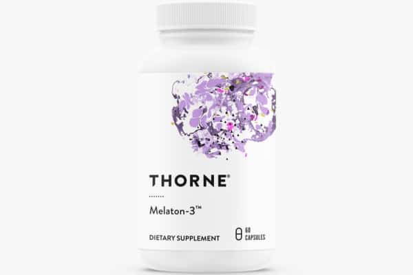 Bottle of Thorne brand melatonin supplement.