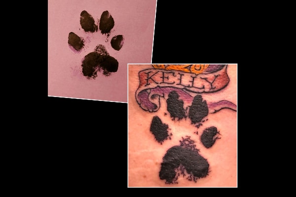 Pawprint transformed into a tattoo on the dog parent's skin as one dog memorial idea