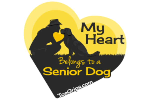 sticker that says "my heart belongs to a senior dog," image